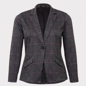 Torrid Studio Double Knit Gray Black & Pink Plaid Blazer Jacket Size Large 0